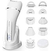7-in-1 Bikini Trimmer for Women - Painless Electric Razors for Silk Skin, Body Hair Trimmer for Face Legs Underarms, Waterproof Wet & Dry Rechargeable Lady Shaver with USB Dock, IPX7, White