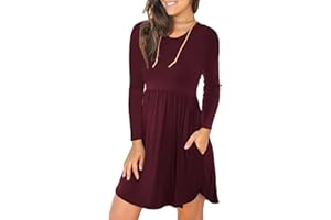 LONGYUAN Womens Long Sleeve Dresses Casual Loose Fit Swing Dress Hide Belly with Pockets