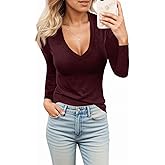 Womens Summer Sexy Short Sleeve Tshirt Tops Deep V Neck Shirts Casual Slim Fit Basic T-Shirt Tee