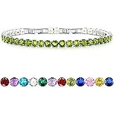 HEEYA Birthstone Jewelry for Women,White Gold Plated Birthstone Bracelets,Tennis Bracelets with Cubic Zirconia,Slider Rhinestone Bracelet,Birthday Christmas Jewelry Gifts for Wife Daughter Sister