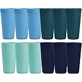 US Acrylic Newport 32 ounce Unbreakable Plastic Stackable Iced-Tea Tumblers in 4 Coastal Colors | Set of 12 Drinking Cups | Reusable, BPA-free, Made in the USA, Top-rack Dishwasher and Microwave Safe