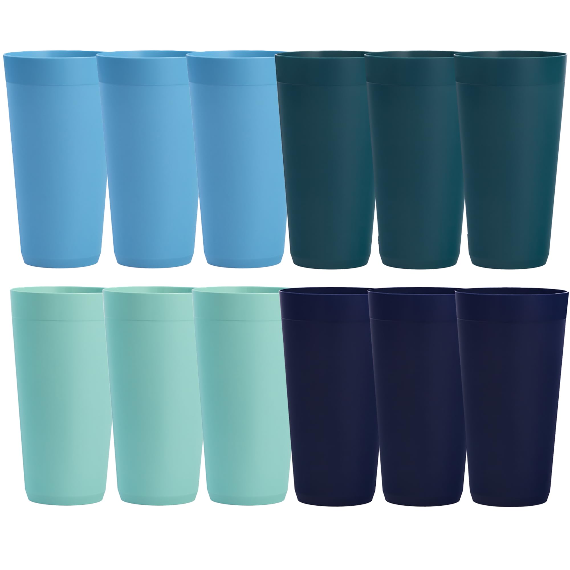 Photo 1 of US Acrylic Newport 32 ounce Unbreakable Plastic Stackable Iced-Tea Tumblers in 4 Coastal Colors | Set of 12 Drinking Cups | Reusable, BPA-free, Made in the USA, Top-rack Dishwasher and Microwave Safe