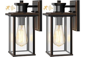 Lamomo Outdoor Porch Lights,2 Pack Motion Sensor Outdoor Wall Lights, Anti-Rust Waterproof Exterior Light Fixture, Outside Wall Mount with Clear Glass E26 Base for Entryway, Hallway, Garage