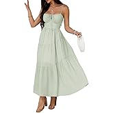 Sumleno Summer Spring Dresses for Women 2026 Corset Spaghetti Strap Flowy Maxi Dress Vacation Beach Wedding Guest Outfits