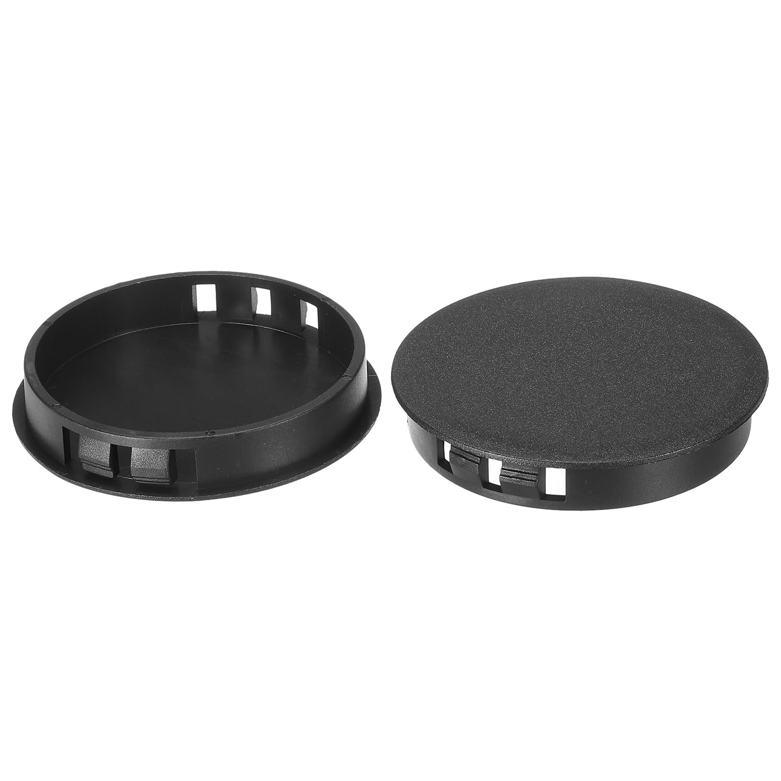 PATIKIL 60mm (2.4") Plastic Hole Plugs, 6Pcs Flush Type Round Hole Plugs Cover Snap in Locking Hole Tube for Table Kitchen Cabinet Furniture, Black