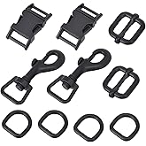 Hualibao 10 Pcs Metal Swivel Snaps Hooks with D Rings Side Release Buckles Slide Buckle for Purses Lanyard Dog Collars