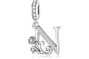 LNQOBU Complete A~Z Alphabet Charm Letter Beads, Solid 925 Sterling Silver with Cubic Stones Rose Alphabet Charm fits Pandora