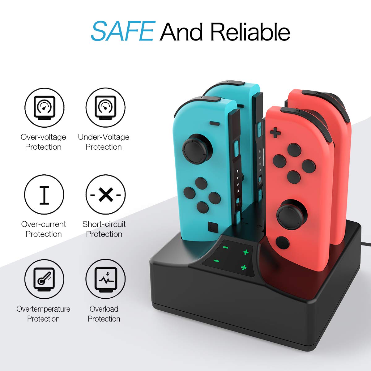 Switch Controller Charger Fit Nintendo Switch Joy Con Controller,Joy Con Charging Dock with Type C Cable and 4 Led Indicators,3 Hours Fast Full Charge