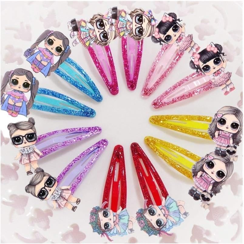 Girls Hair Accessories Set 6 Pairs Clips Clips Clips Clips Lol Surprises Various Colors Glittery