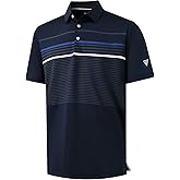 M MAELREG Golf Shirts for Men Short Sleeve Regular Fit Moisture Wicking Performance Casual Striped Print Mens Polo Shirts