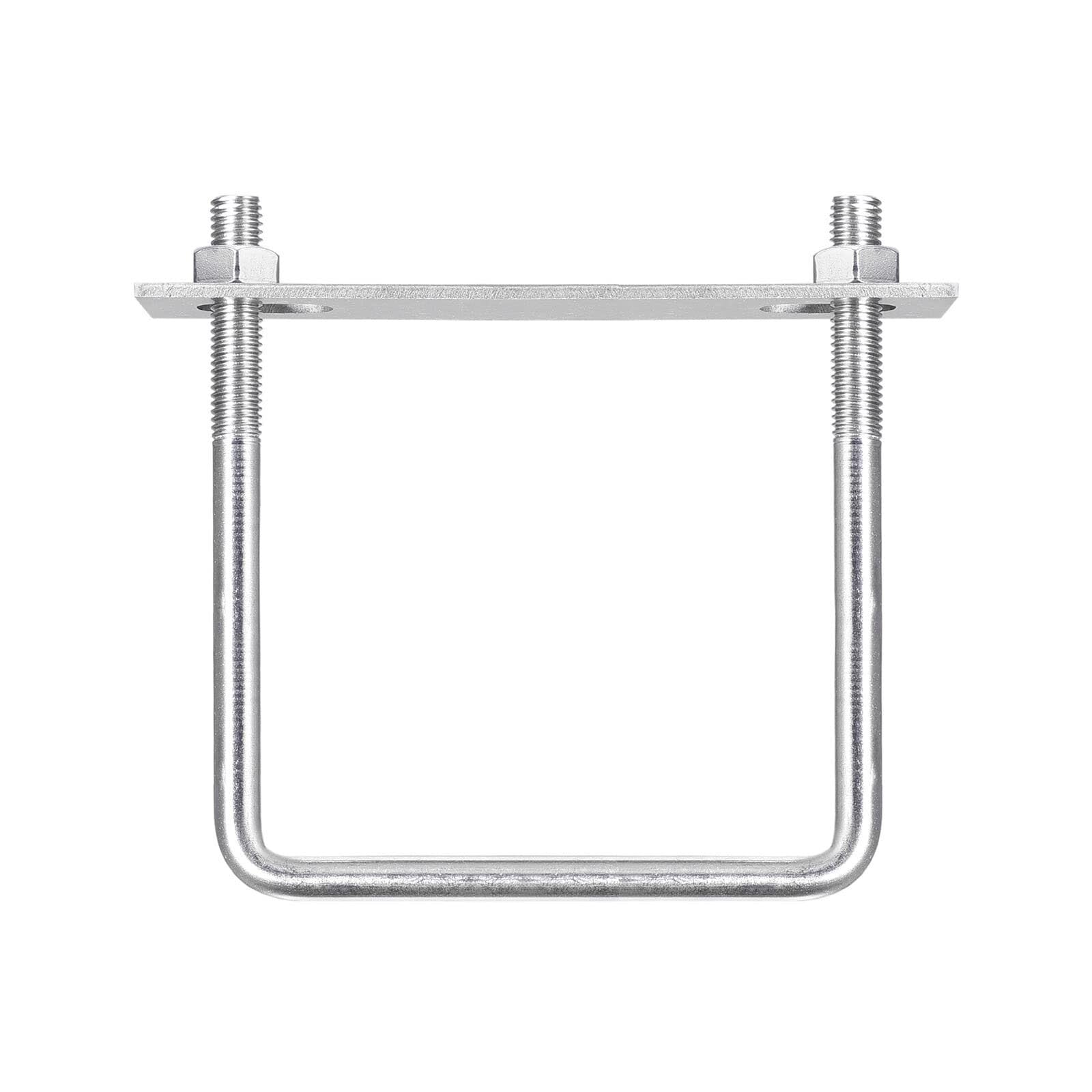 TOP-VIGOR M10 Square U-Bolts, 113mm Inner Width 135mm Length 304 Stainless Steel U-Bolts with Nut, Plate for Building Installations Mechanical Parts Connection Cehicles Ships