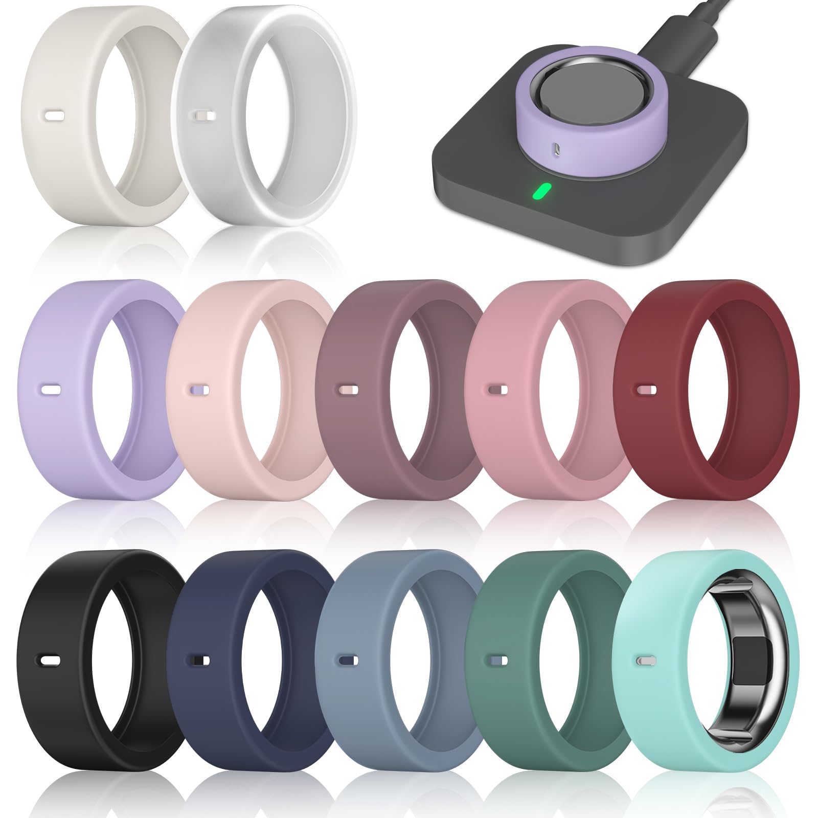 Photo 1 of 12 Pack Ring Cover Compatible with Oura Ring Gen 4/4 Ceramic, Oura Ring Gen 3 Horizon/Heritage, Surport Charging with Cover on, Anti-Scratch Elastic Silicone Ring Protector for Men Women Working Out