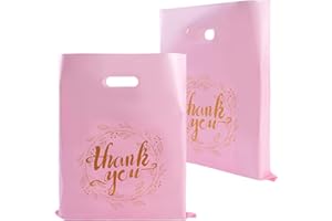 Wishop 100 Pieces 12x15 Thank You Merchandise Bags Party Gift Bags Candy Bags for Boutique, Retail, Gift Bags, Clothes, Party Favors (Pink/Gold)