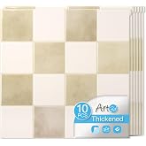Art3d Grid Peel and Stick Backsplash, 10-Pack, 12 x 12 in, Beige and White | Enhanced Thickness, Strong Adhesion, Moisture Resistant, Long-Lasting, Minimalist Look, DIY Friendly, for Kitchen Countertops