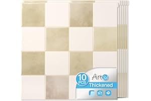Art3d 10-Pack Heavy-Duty Peel and Stick Backsplash, 12x12 Inch Self-Adhesive Wall Tile Stick on Kitchen Countertop, Beige and White