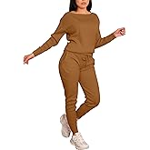 VASAUGE Women's Workout 2 Piece Tracksuit Outfits Long Sleeve Tops Track Sweat Suits Jogger Pants Sets Sweatsuit