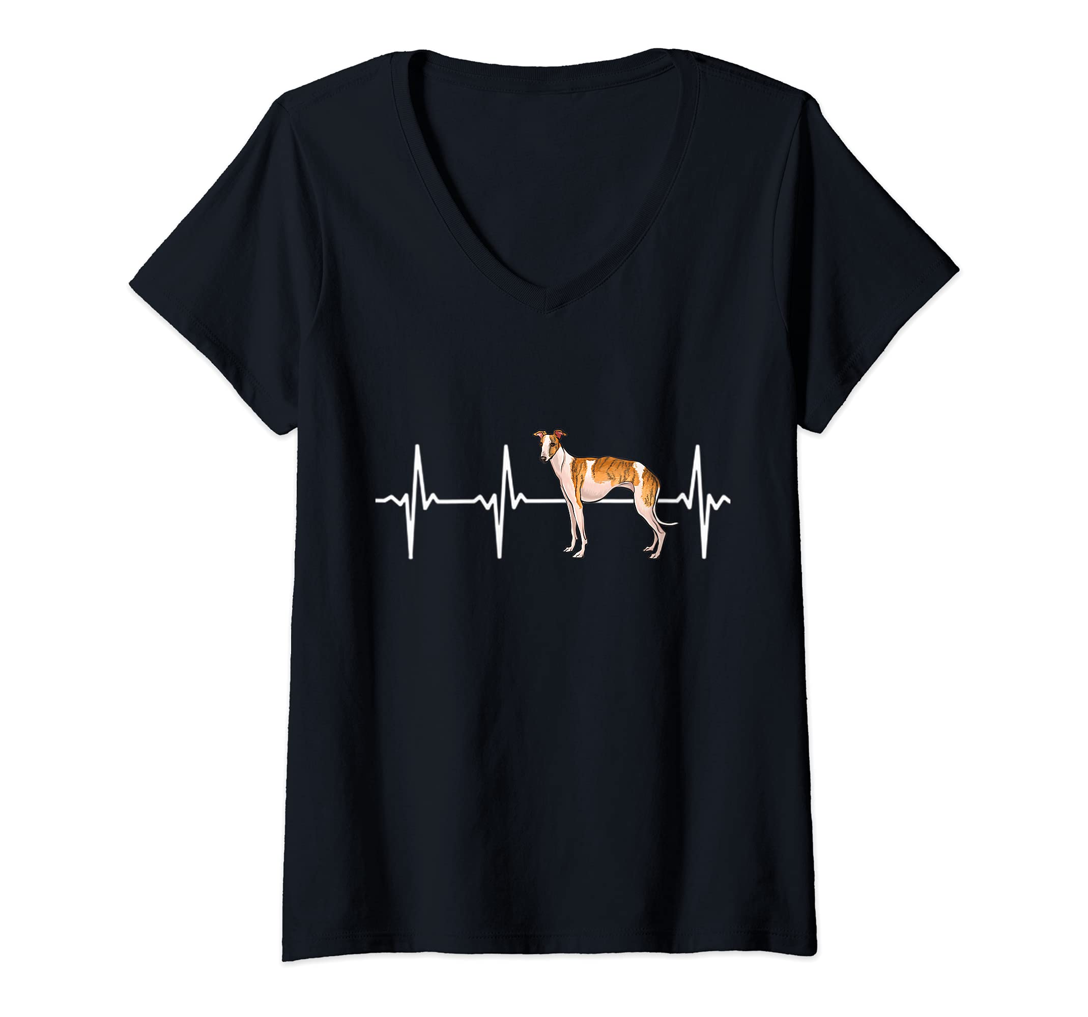 Womens Whippet Heartbeat Love My Dog V-Neck T-Shirt