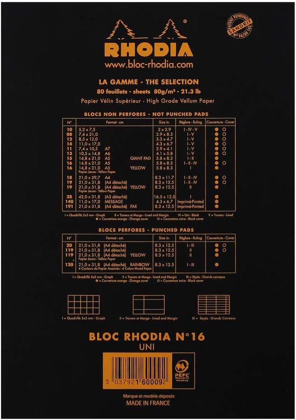 RHODIA 160009C, Stapled Notepad N°16 Black, A5, 80 Detachable Sheets, Plain White Clairefontaine Paper 80 g/m, Soft - Image 4