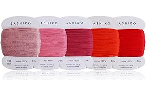 DARUMA Sashiko Thread 100% Cotton Card Type (32.8 yd) x 5 Colors with English Manual, Sewing & Embroidery Value Set (Thick, Hanafubuki)