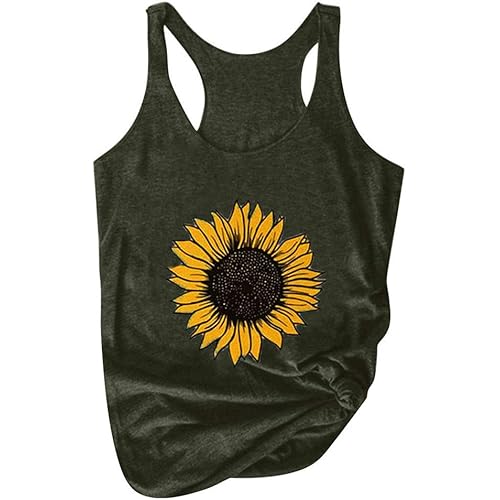 Eduavar Women Tank Tops, Womens Shirts Bee Print Sleeveless Racerback Summer Tunic Loose Fit Casual Workout Tanks Tee
