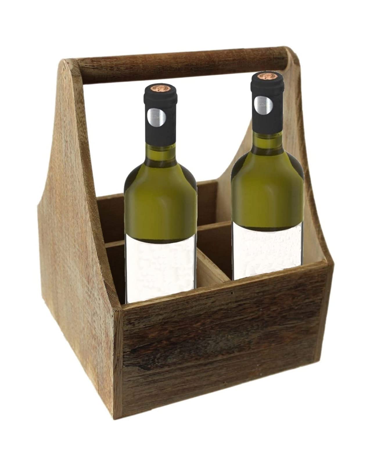 Wrenbury 4 Bottle Carrier Carrying Basket Oak Effect Wooden - Beer Carrier Basket - Holds up to 4 Wine Bottles, Milk Bottles, Beer Cans - Great as a Sauce Caddy for Barbecues and Picnics