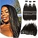 Beauty Forever Brazilian Straight Hair with Frontal Closure, 7A Virgin Hair Straight Hair Bundles with Lace Frontal, 13×4 Ear to Ear Lace Frontal, Natural Color (18 20 22inch+14Frontal, Free part)