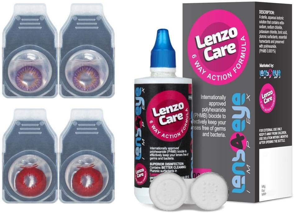 LenzoCare 2 Pair Monthly Disposable Zero Power Color Contact Lenses (Red-Violet)