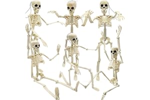 CAMIRUS 6PCS Skeleton Halloween Decorations, 16 in Full Body Poseable Small Skeleton Plastic Bones with Movable Posable Joints for Halloween Indoor Outdoor Party, Graveyard, Haunted House Accessories