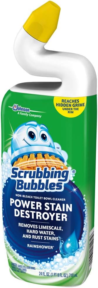 Scrubbing Bubbles Toilet Bowl Cleaner and Power Stain Destroyer, Removes Limescale, Hard Water, and Stains. Extended Neck to ensure Freshness, Rainshower Scent, 24 oz: Industrial & Scientific