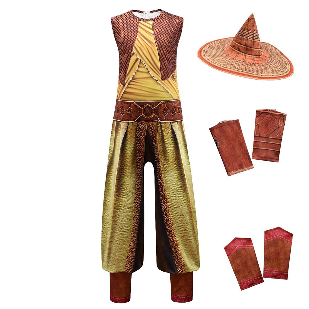Lito Angels Raya the Last Dragon Costume for Kids Girls Halloween Party Fancy Dress Up Set B (Jumpsuit with Bamboo Hat) Age 5-6 Years multicolor 294