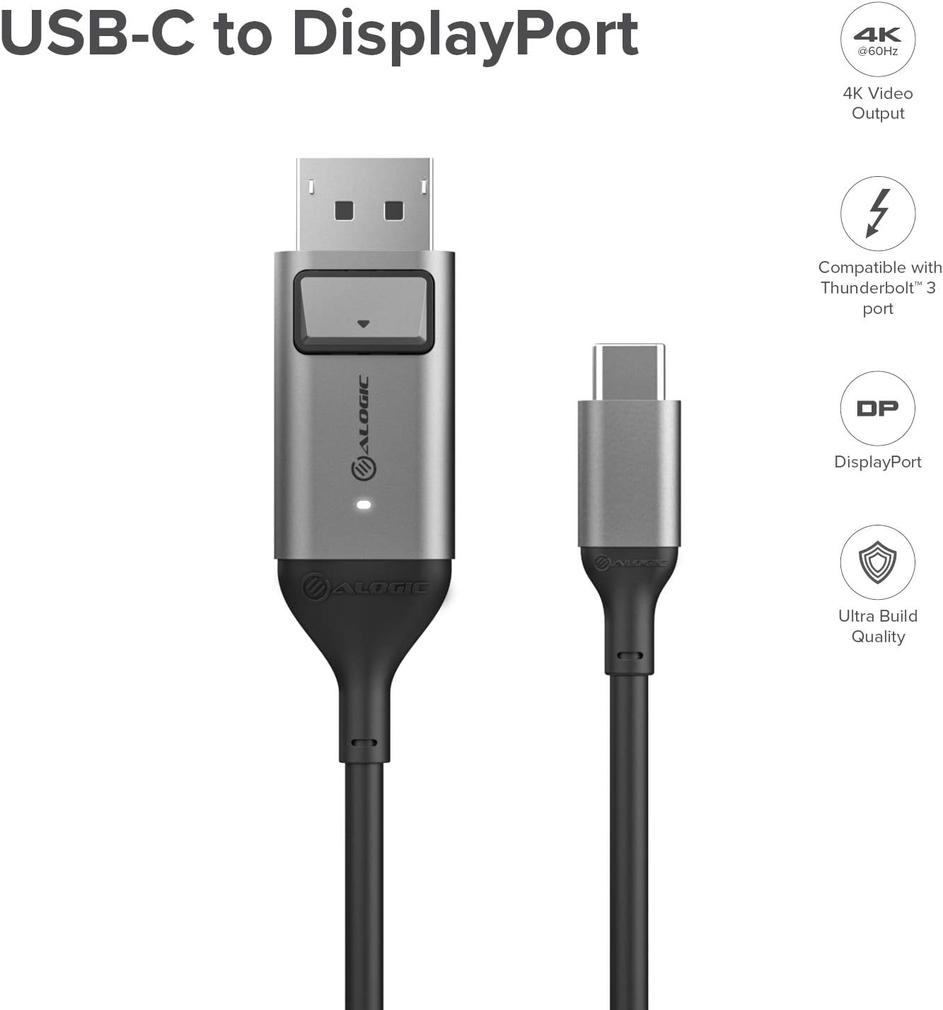 ALOGIC USB C to DisplayPort for Home Office 6 ft Type C to DisplayPort Cable, Supports 4K 60Hz, (Thunderbolt 3 Compatible) - Image 3