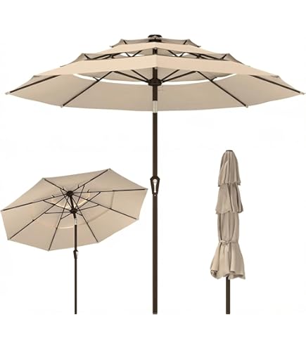 canvas barcelona triple-tier patio umbrella beige 11-ft Replacement Canopy for 11 ft ensuring lasting durability and protection. ABCCANOPY 3-Tiers 11FT Solar Patio