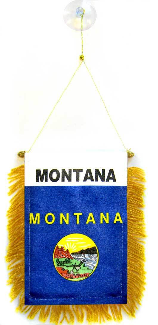 AZ FLAG - Montana Mini Banner - 6'' x 4'' - 100% Polyester US state of Montana Small Pennant for Car - Double-sided Flag with Suction Cup Hanger