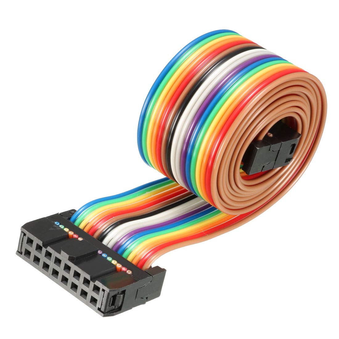 sourcing map IDC Rainbow Wire Flat Ribbon Cable 16 Pins 66cm Length 2.54mm Pitch Type-B, Rainbow Color, 16P-66cm