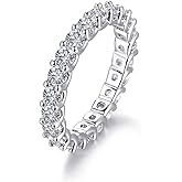 Gemsme 18K White Gold Plated Cubic Zirconia Rings 3.0mm Eternity Bands Stackable Rings for Women