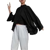 WDIRARA Women's Ruffle Flounce Long Sleeve Blouse Mock Neck Shirts Dressy Chiffon Top