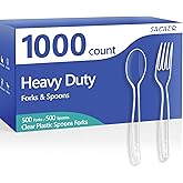 1000 Count Plastic Silverware Heavy Duty - 500 Spoons, 500 Forks, BPA-Free, Heat Resistant, Disposable Plastic Utensils Set, Plastic Cutlery Set, Plasticware Bulk for Party