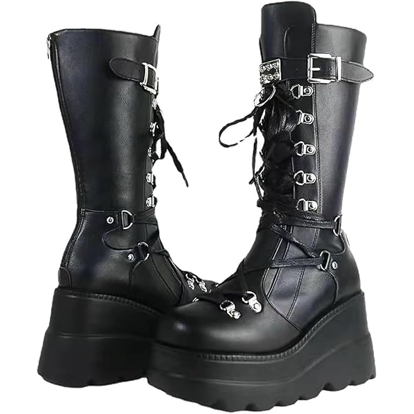 AMINUGAL Womens Platform Knee High Boots Chunky Heel Zipper