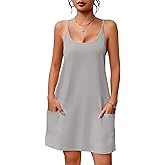Ekouaer Nightgowns for Women Cotton Sleepwear Adjustable Spaghetti Strap Sleepshirt Racerback Night Dress with Pockets Light Grey XL