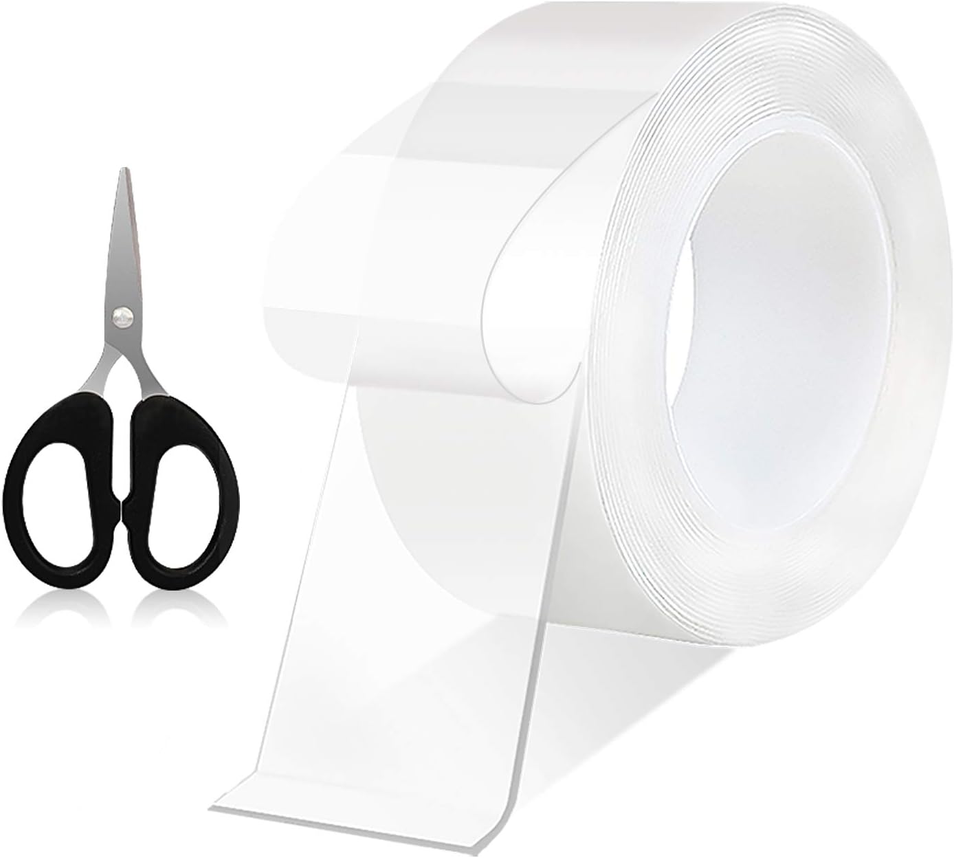Nano Adhesive Tape Sticky Multi-Function Transparent Double-Sided Tape with Scissors, Anti-Slip Traceless Washable Reusable Gel Pad Grip for Paste Photos, Kitchen Tools, Fix Carpet Mats(16.4 ft)