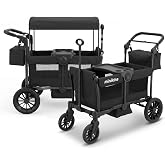 MiniKins Wagon for Kids, Foldable 2-Seater Wagon Stroller with Canopy | All Terrain Tires, Adjustable Push &amp; Pull Handle, Storage Bag, Harness, Snake Tray for Toddler