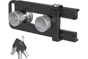 AST Double Door Security Lock, Keyed French Door Lockout Device, Reinforcement Lock for Knobs and Handle, Prevent Kick Ins, Childproof, Kids Proof Barricade (Matte Black with Snib and Cylinder)