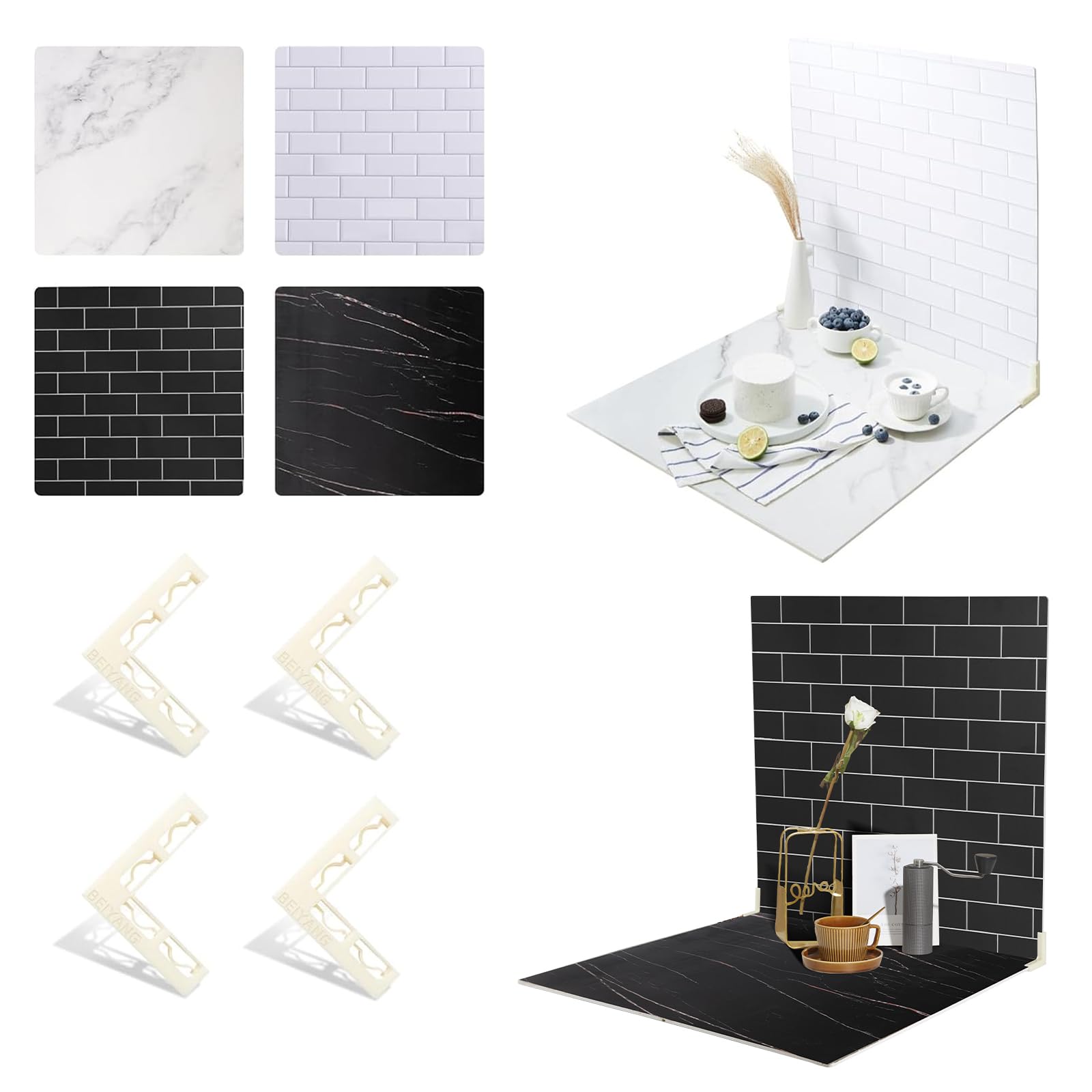 Photo 1 of 2-Sided 2 PCS Photo Backdrop Boards, Subway Tile Flat Lay Food Photography Background Board, Durable Waterproof Product Food Photography, 24x24 Inch, BEIYANG
