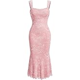 GORGLITTER Women's Floral Summer Wedding Guest Dress Ruched Cocktail Party Bridal Shower Formal Beach Midi Sun Dresses