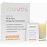 NOVOS Core Longevity Mix, Anti-Aging Supplement, Drink Powder Packet Orange Flavor - Skin Support, Energy, Mood, Sleep and Cognition Support - 30 Servings