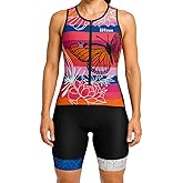 WIXEN Women's Triathlon Suit Sleeveless Tri Suit Padded Cycle Race Swim Bike Run Trisuit Back Pockets