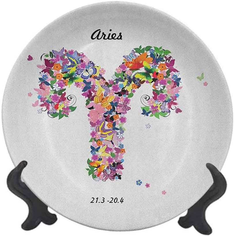 Zodiac Aries 10" Ceramic Decorative Plate,Lively Butterflies and