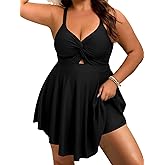 Arolina Plus Size Bathing Suit for Women Swim Dress Tummy Control Swimsuits Two Piece Flowy Tankini with Shorts