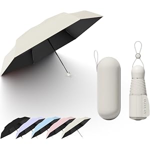 Travebo Mini Travel Folding Umbrella With Wide Umbrella Strap and Retractable Rope, Small Compact, Portable,Lightweight, Wate