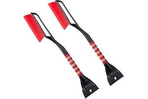 FOVAL 27" Snow Brush with Wider Ice Scraper (4.73" Width)(2 Pack), Snow Removal Car Brush with Comfortable Foam Grip for Cars, Trucks, SUVs, Windshield (Heavy Duty ABS, PVC Brush)